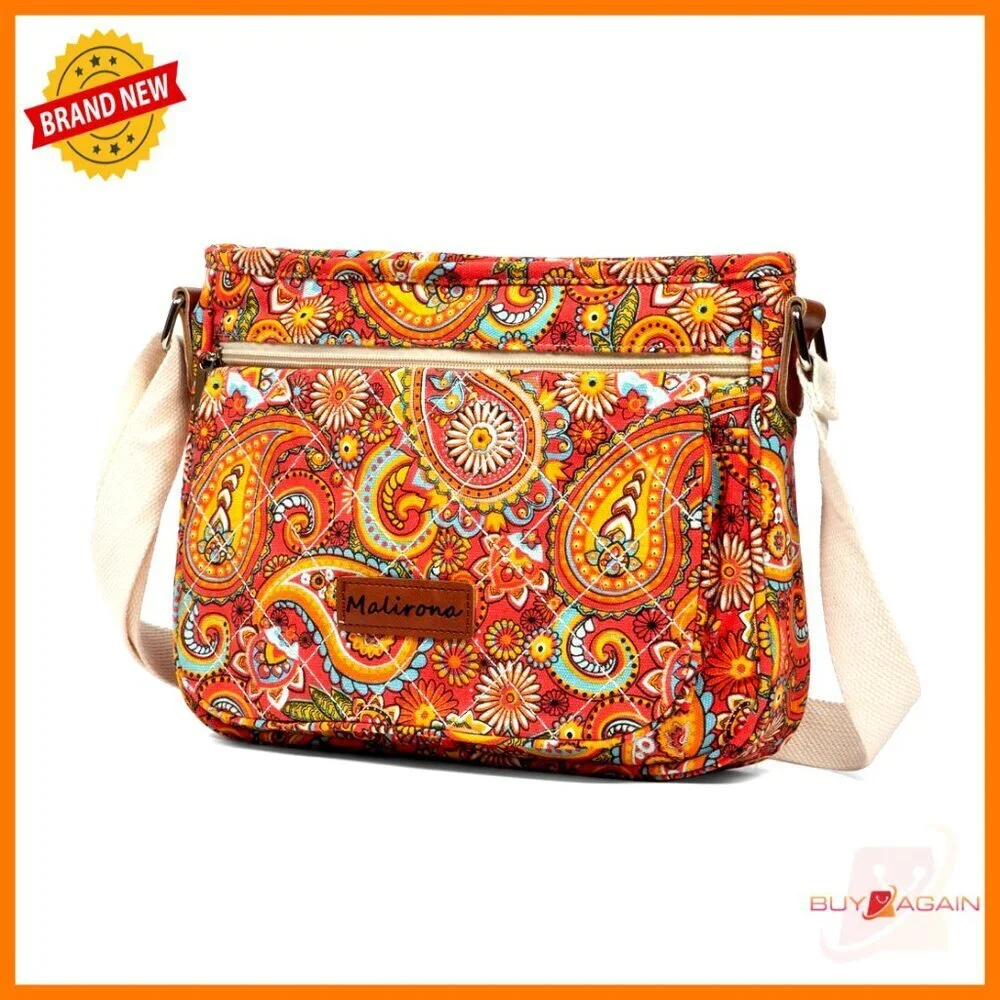 Canvas Crossbody Bag Floral Satchel Messenger Purse Multi Pocket Travel